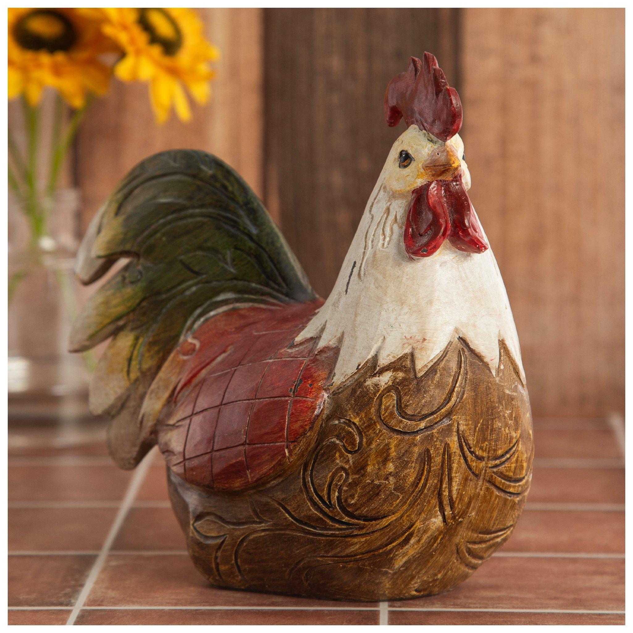 Brown, Green & Red Carved Sitting Rooster | Hobby Lobby