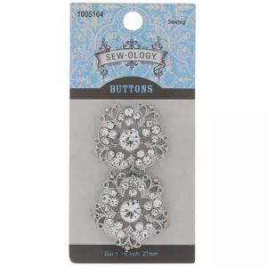 Ornate Rhinestone Flower Shank Buttons - 27mm