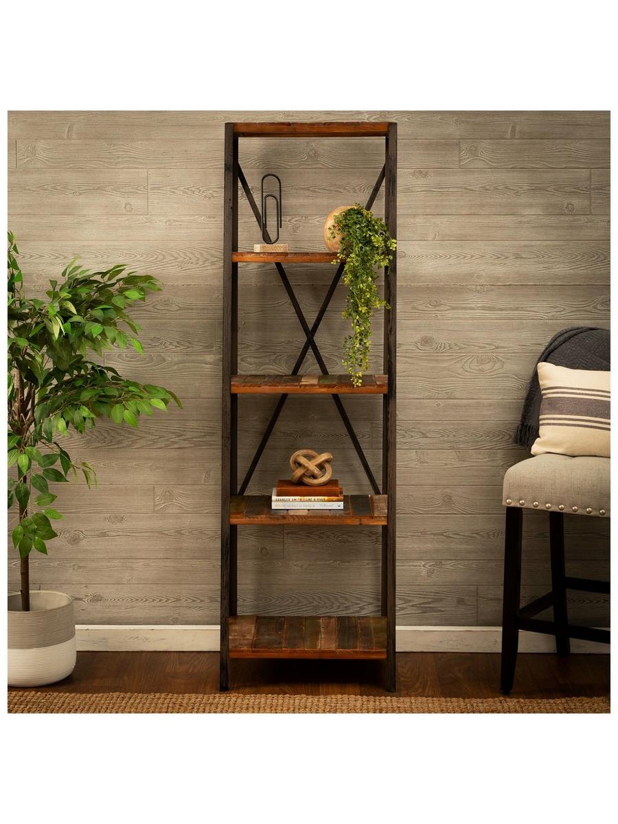 Industrial Wood Slat 5 Tier Shelf