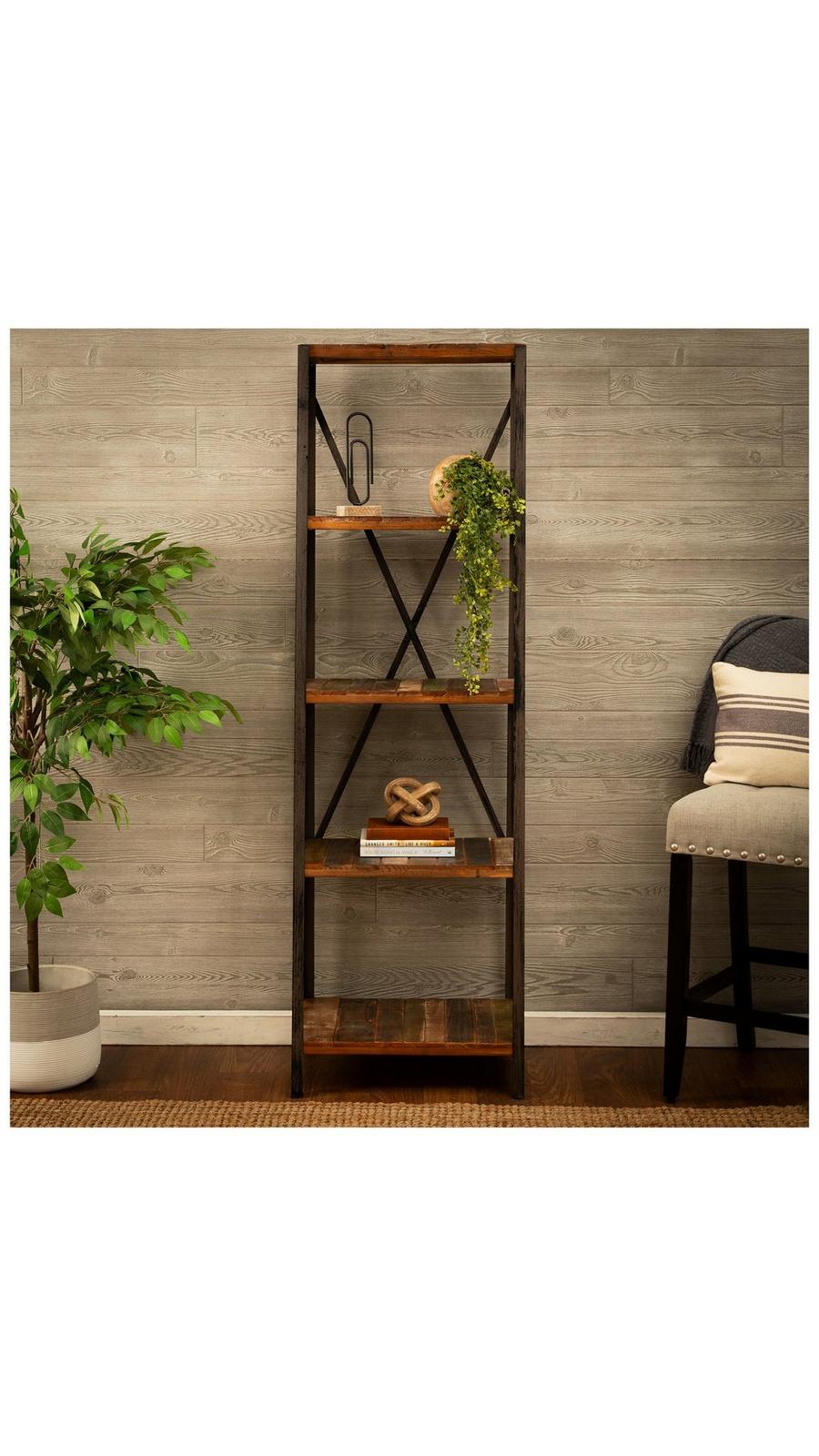 Industrial Wood Slat 5 Tier Shelf