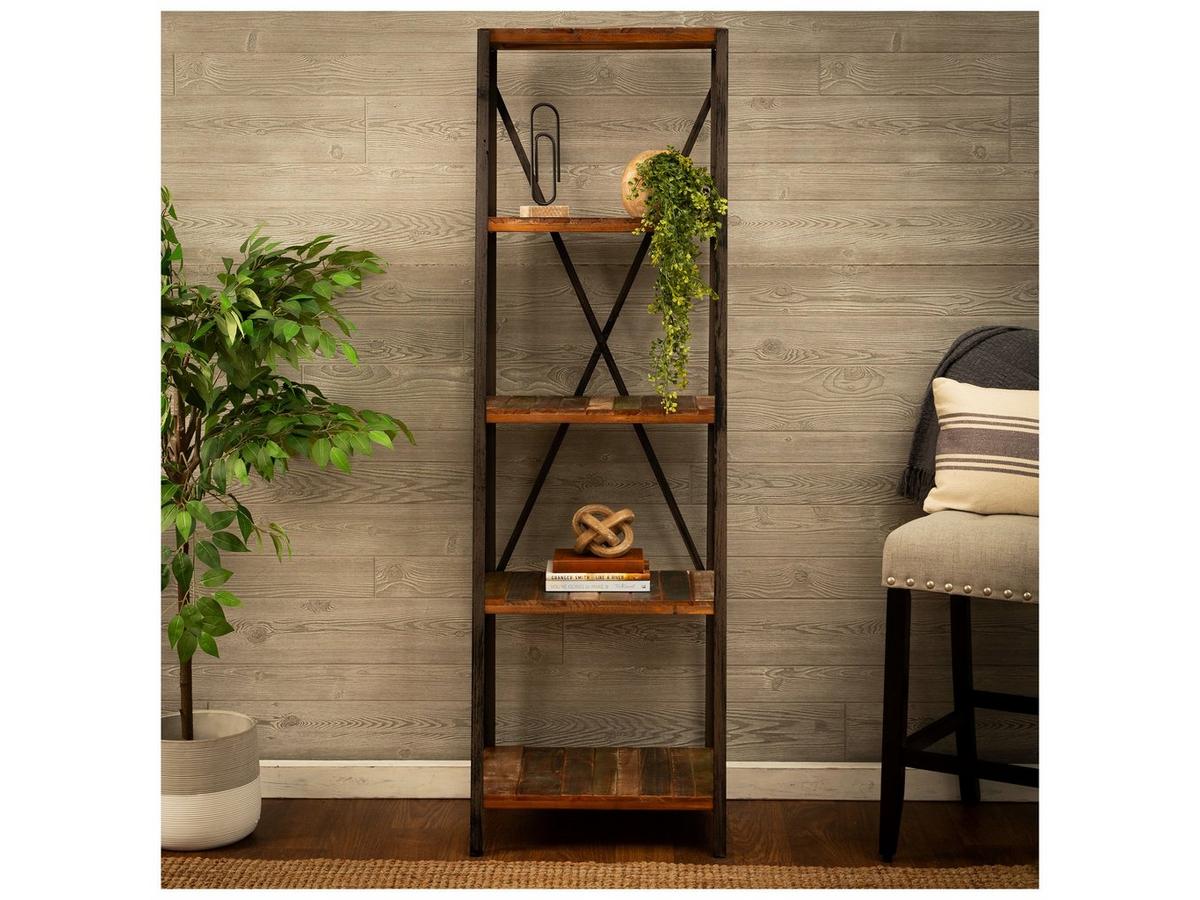Industrial Wood Slat 5 Tier Shelf