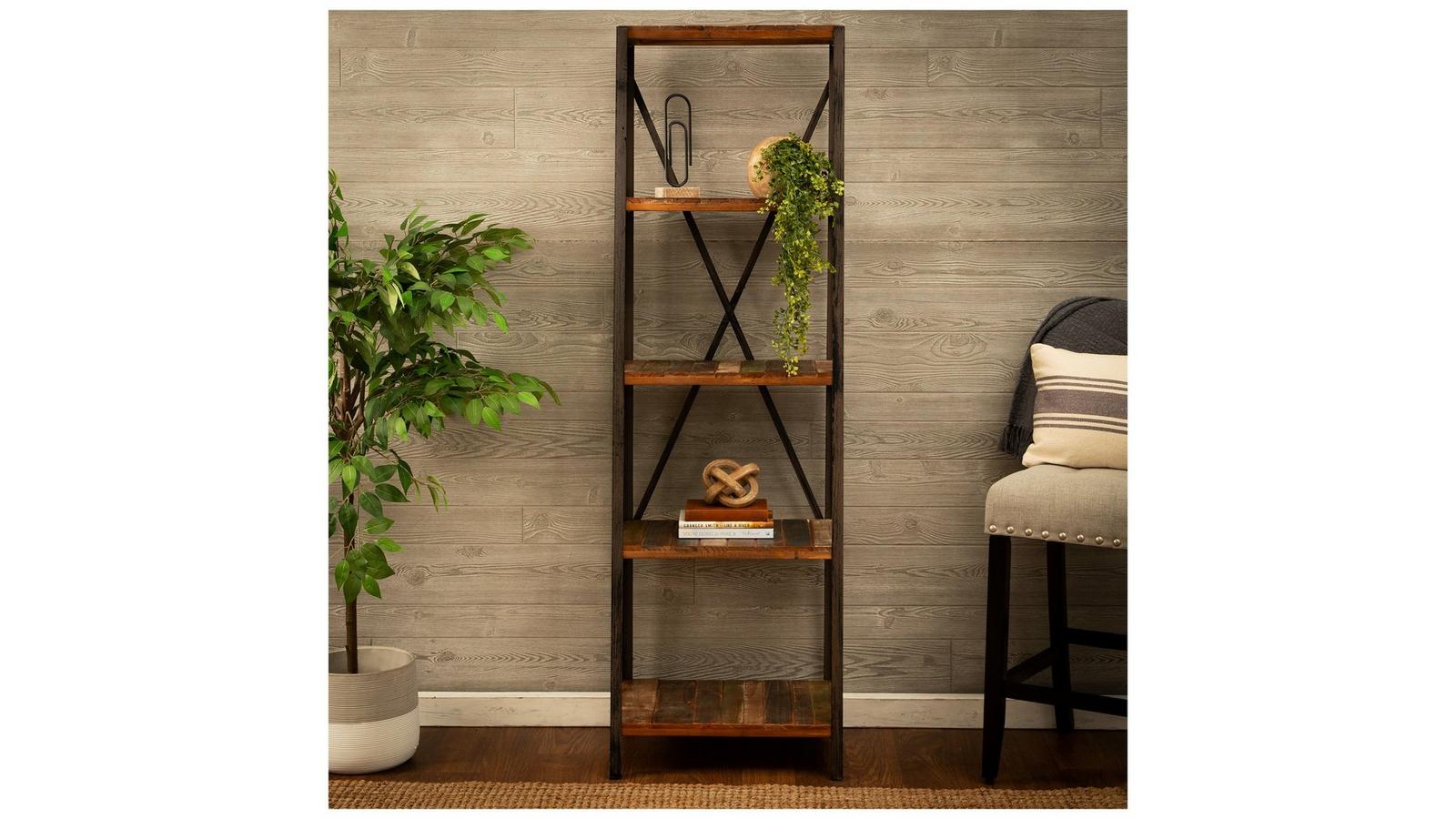 Industrial Wood Slat 5 Tier Shelf