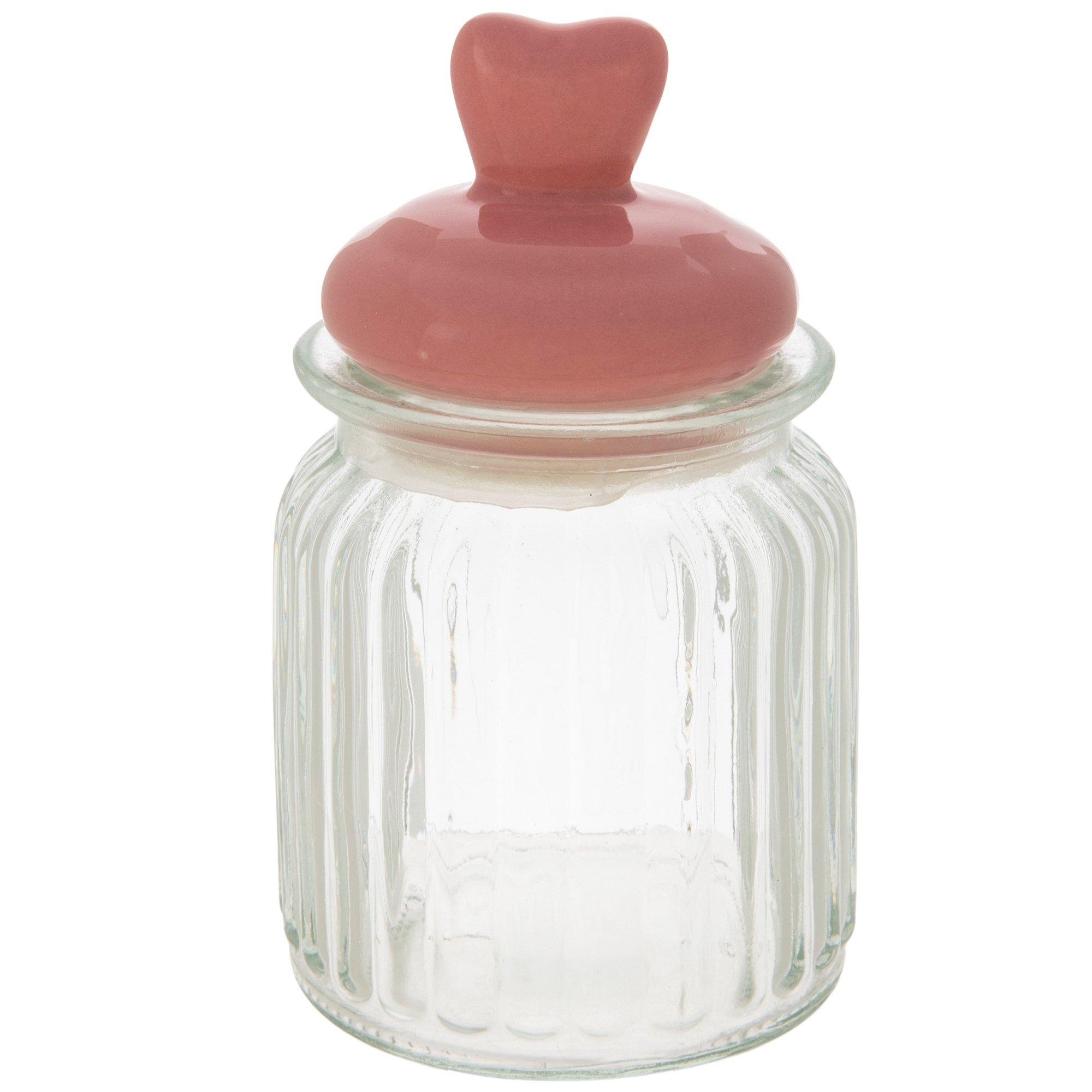 Pink Glass Heart Jar