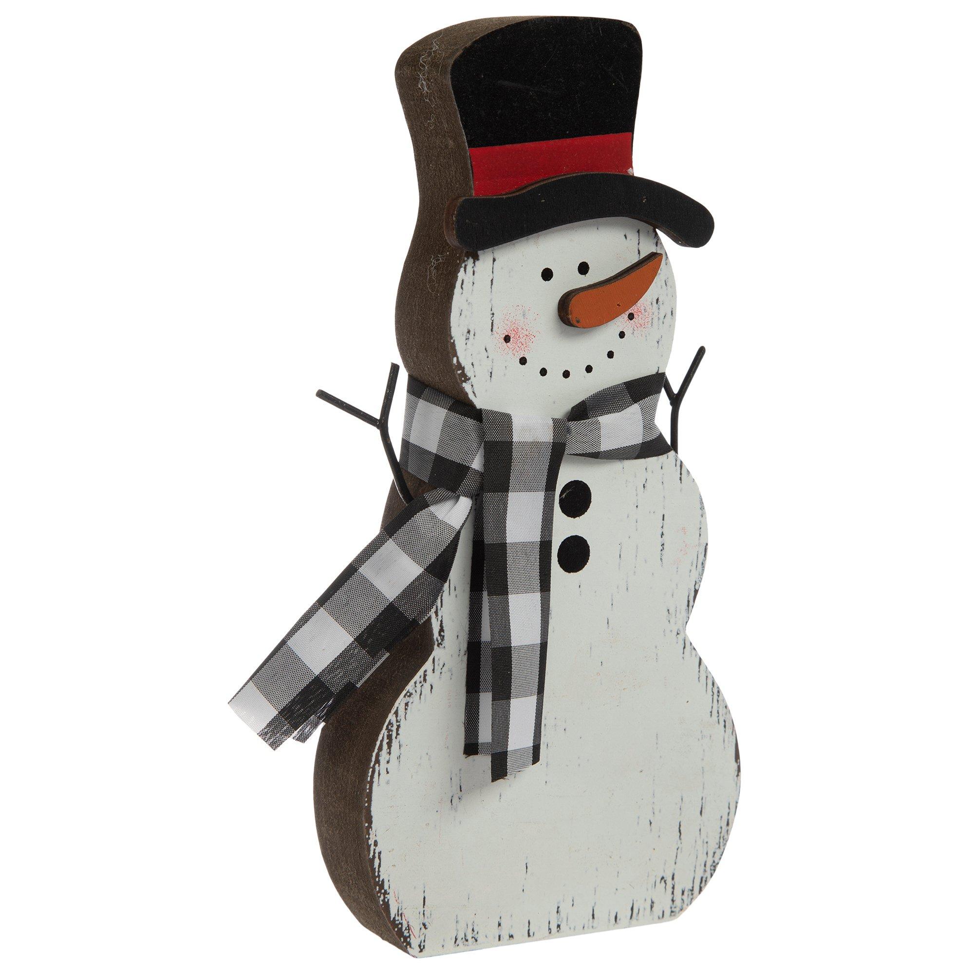 Black & White Buffalo Check Scarf Wood Snowman 