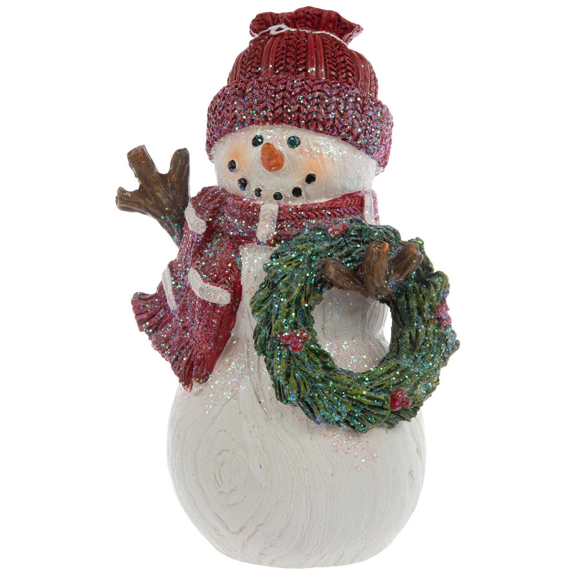 Glitter Wood Look Snowman With Wreath | Hobby Lobby | 105703335