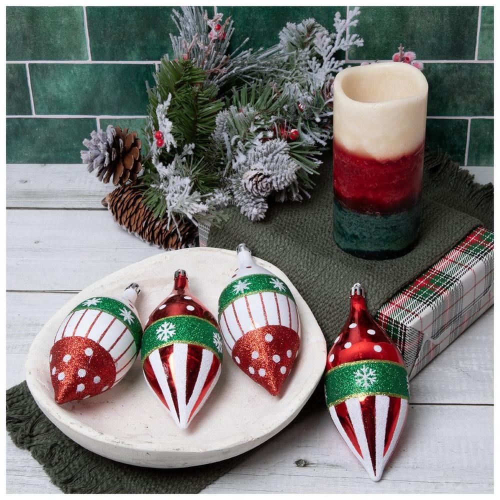 Red, White & Green Striped Teardrop Ornament Set | Hobby Lobby