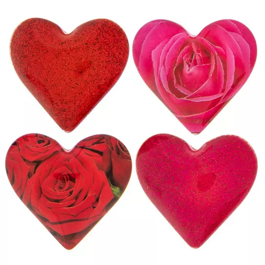 Set of 3 Valentines Day Heart Magnets. Wooden Glitter Heart Fridge Magnets.  
