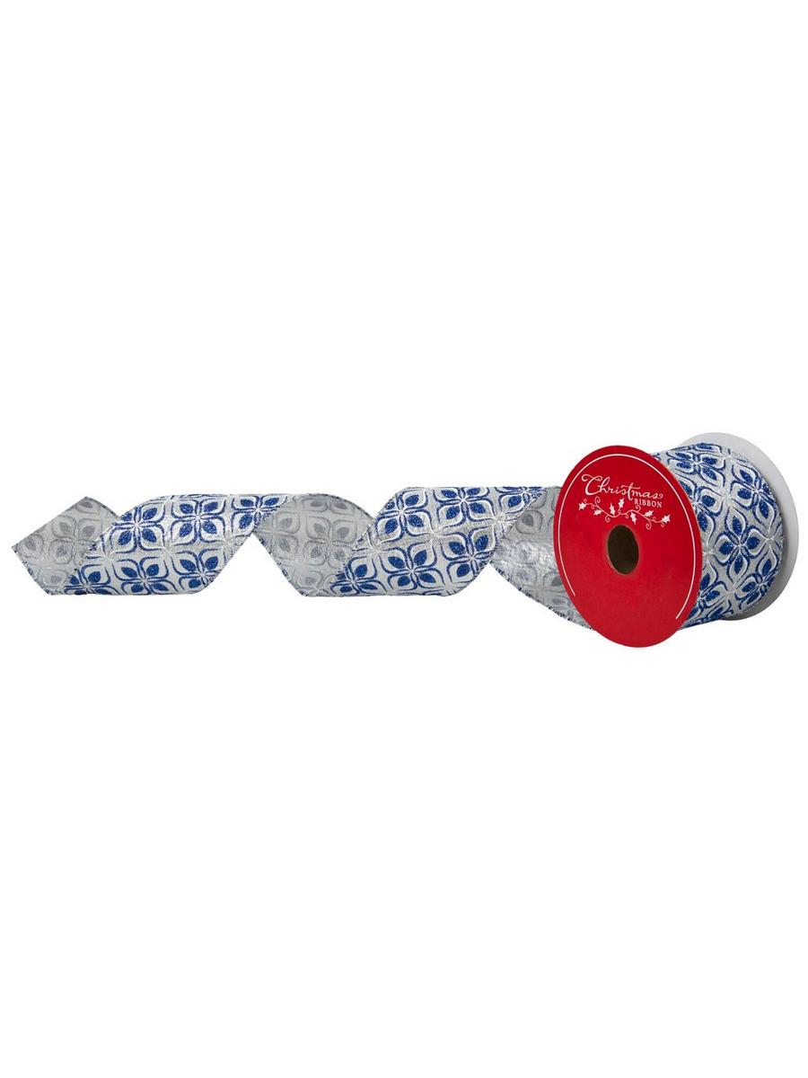 Blue & Silver Floral Glitter Wired Edge Ribbon | Hobby Lobby