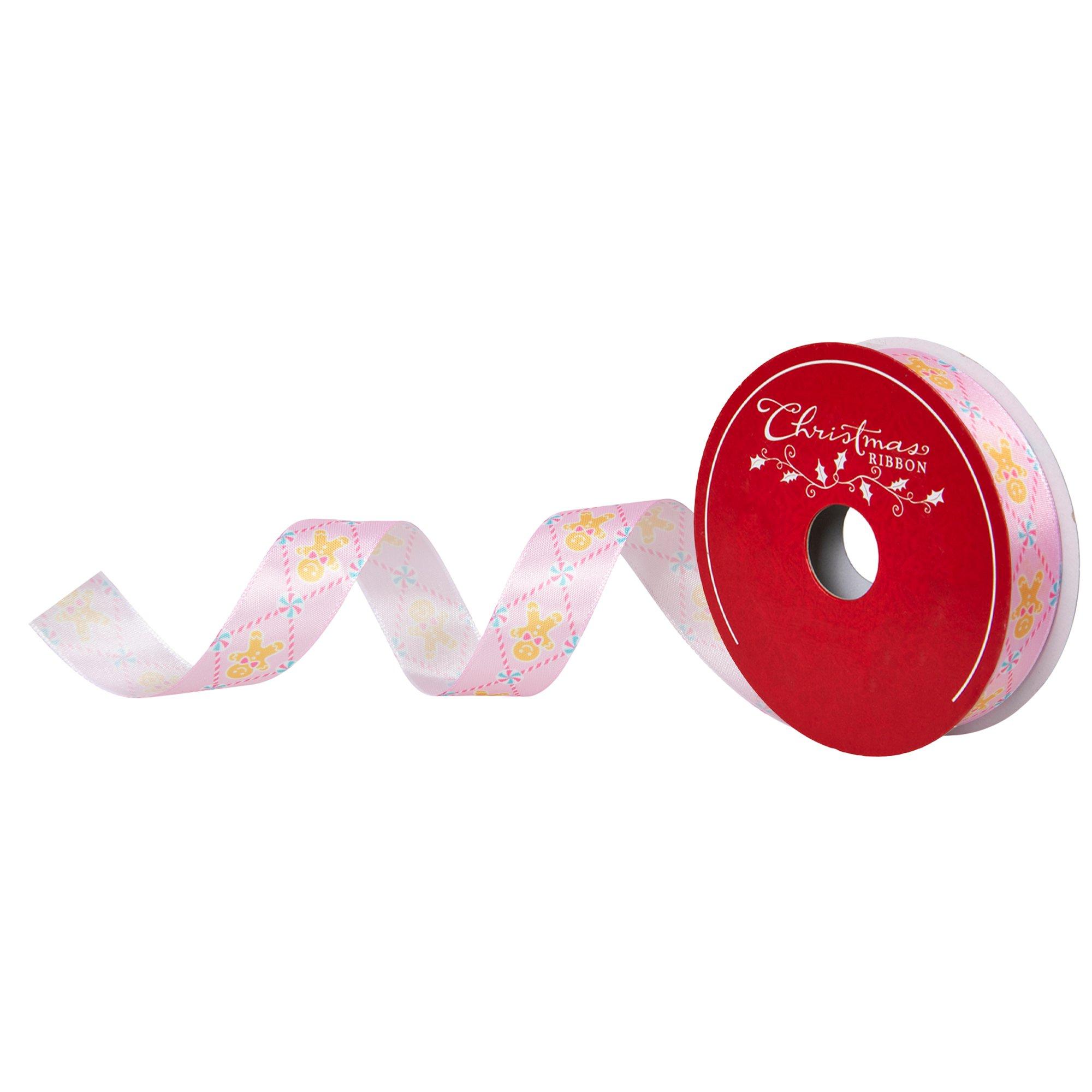 Pink Gingerbread Cookie Satin Ribbon - 7/8