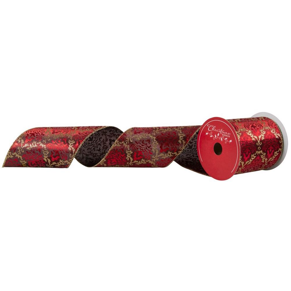 Red & Gold Damask Wired Edge Ribbon - 4