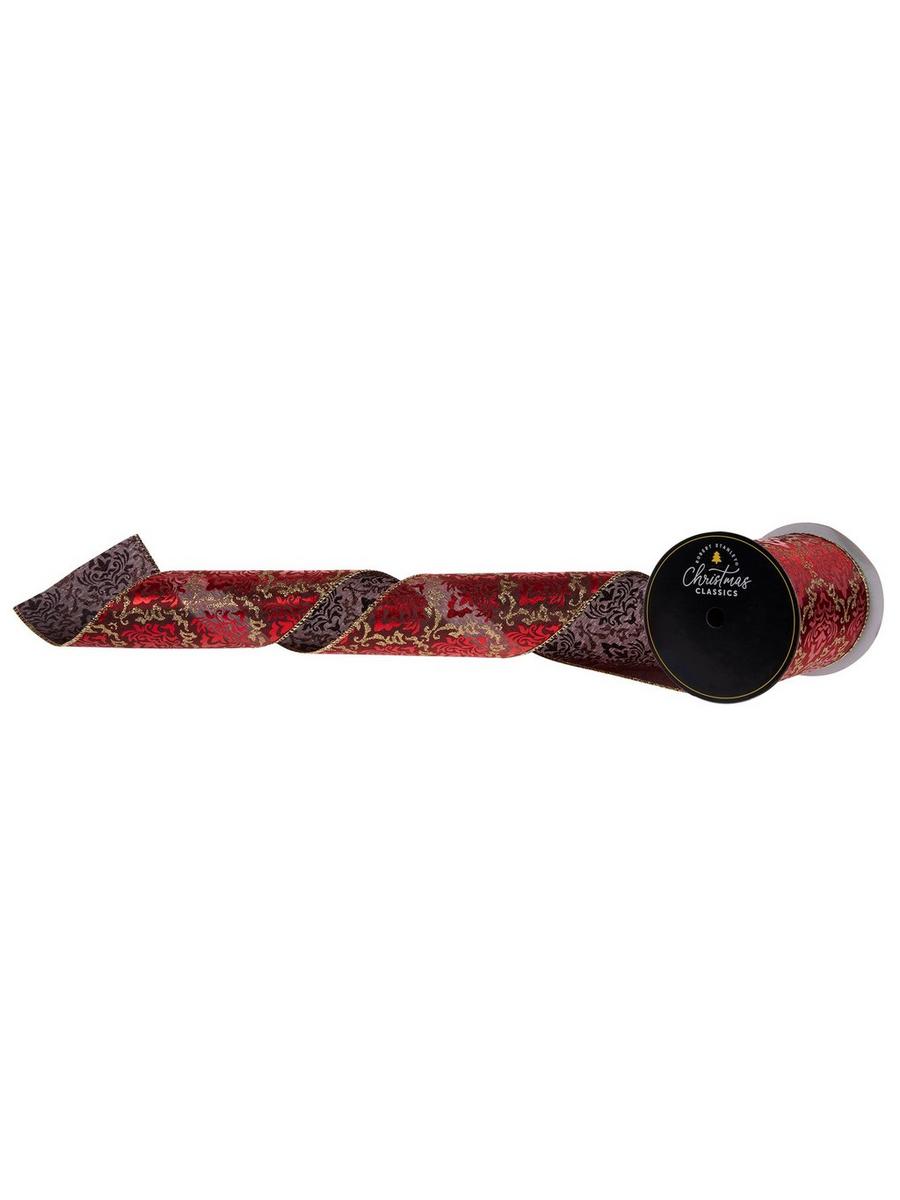 Red & Gold Damask Wired Edge Ribbon - 4
