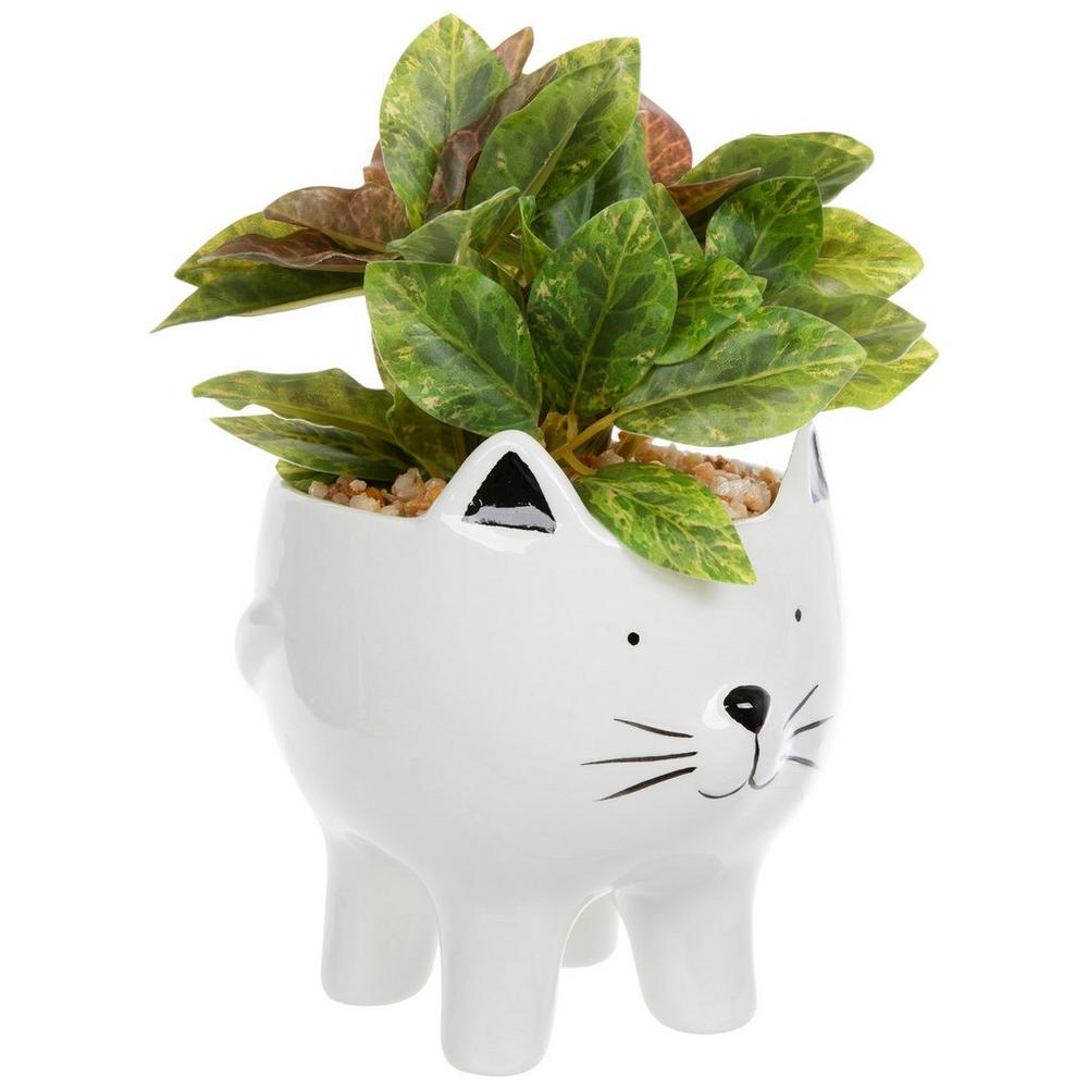 * vintage pot ❀ しろネコちゃんのいる グリーン ポット Greenery In Cat Ceramic Pot | Hobby Lobby | 106387344
