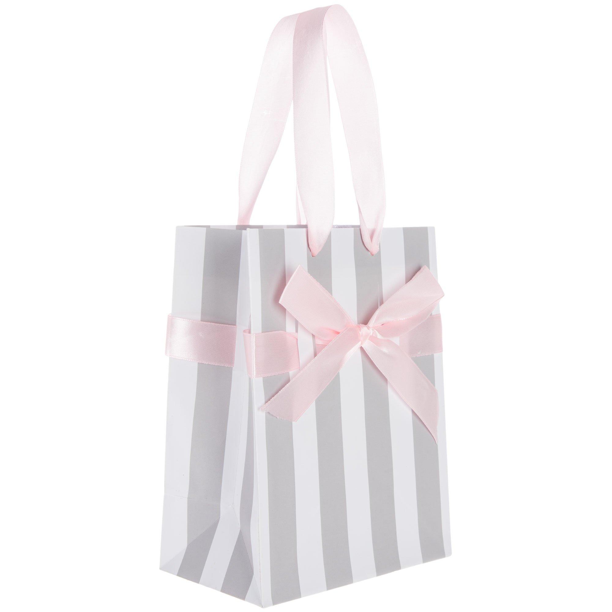 Gray & White Striped Gift Bag With Pink Bow, Hobby Lobby