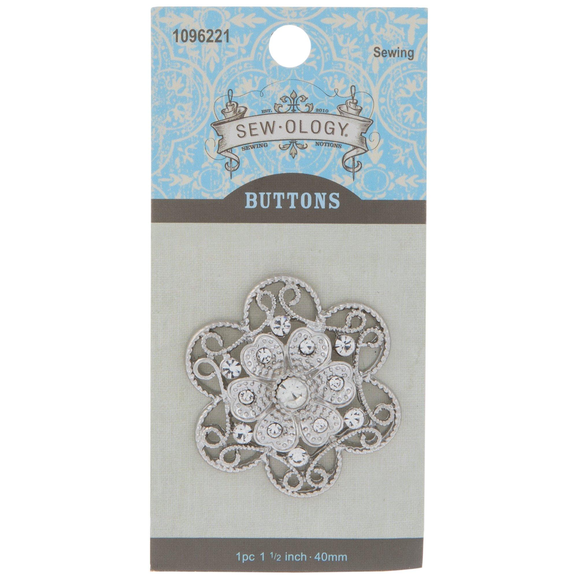 Riverbyland 10-Piece Embellishing Rhinestone Shank Buttons - Silver, 1 Inch Diameter, Sewing Accessories For DIY Clothing, Crafts