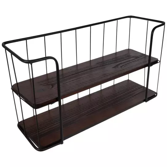 Brown Two-Tiered Metal Wall Shelf
