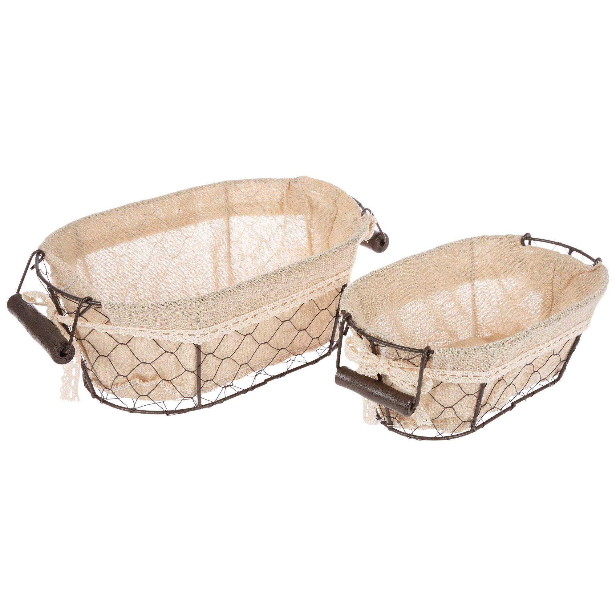 Small Chicken Wire Basket with Linen Liner