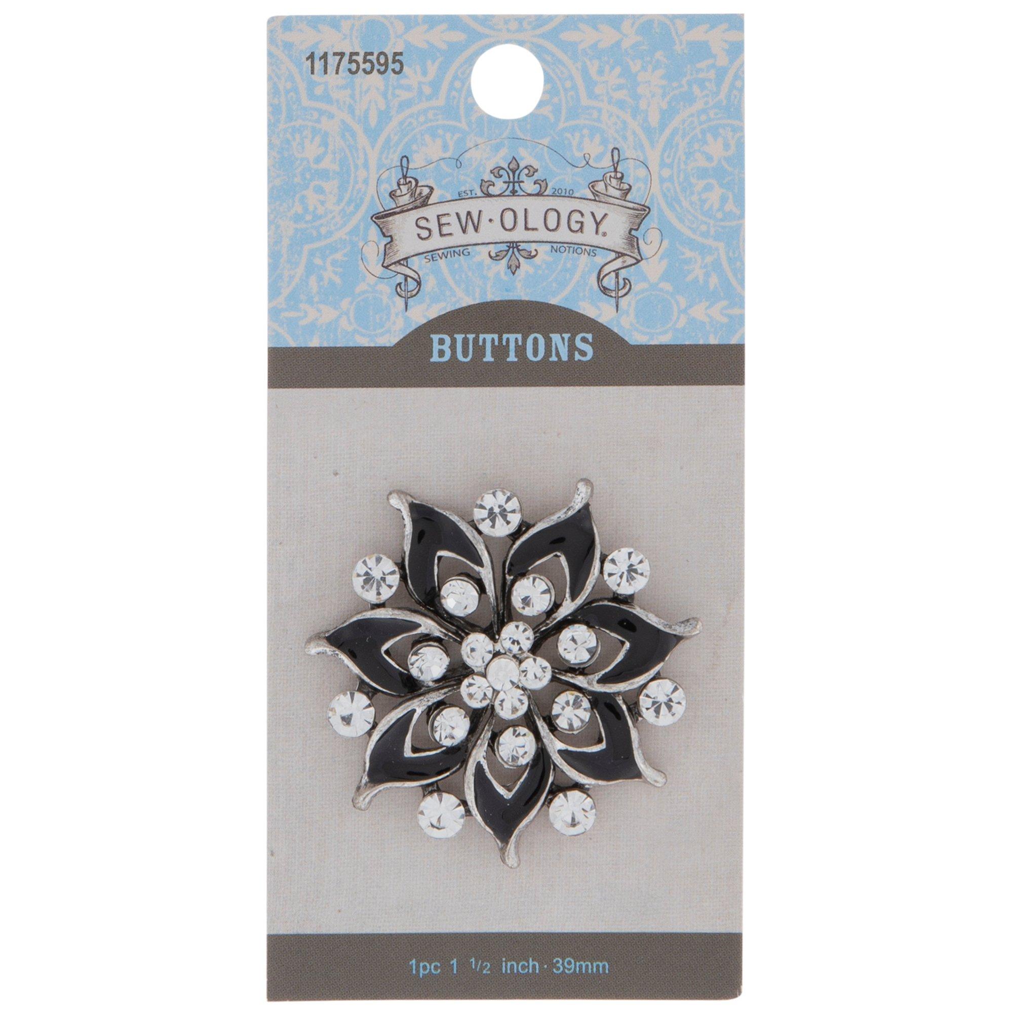 Silver & Black Rhinestone Flower Button - 39mm | Hobby Lobby | 1175595