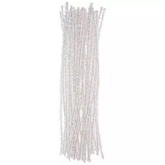 The Crafts Outlet Chenille Sparkly Stems, 12-in (30-cm), 50-pc, Silver