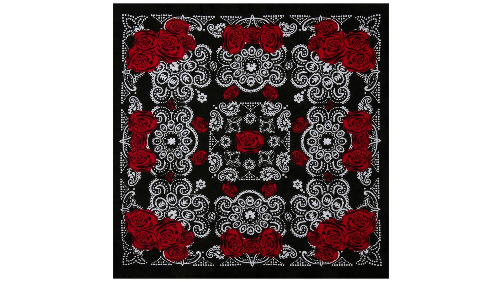 6 RED ROSES & PAISLEY BANDANA\'S NEW 6-PACK of Red & Black Bandanas Six LARGE Trainmen Cotton  main image 2