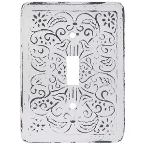 Distressed White Ornate Single Switch Plate