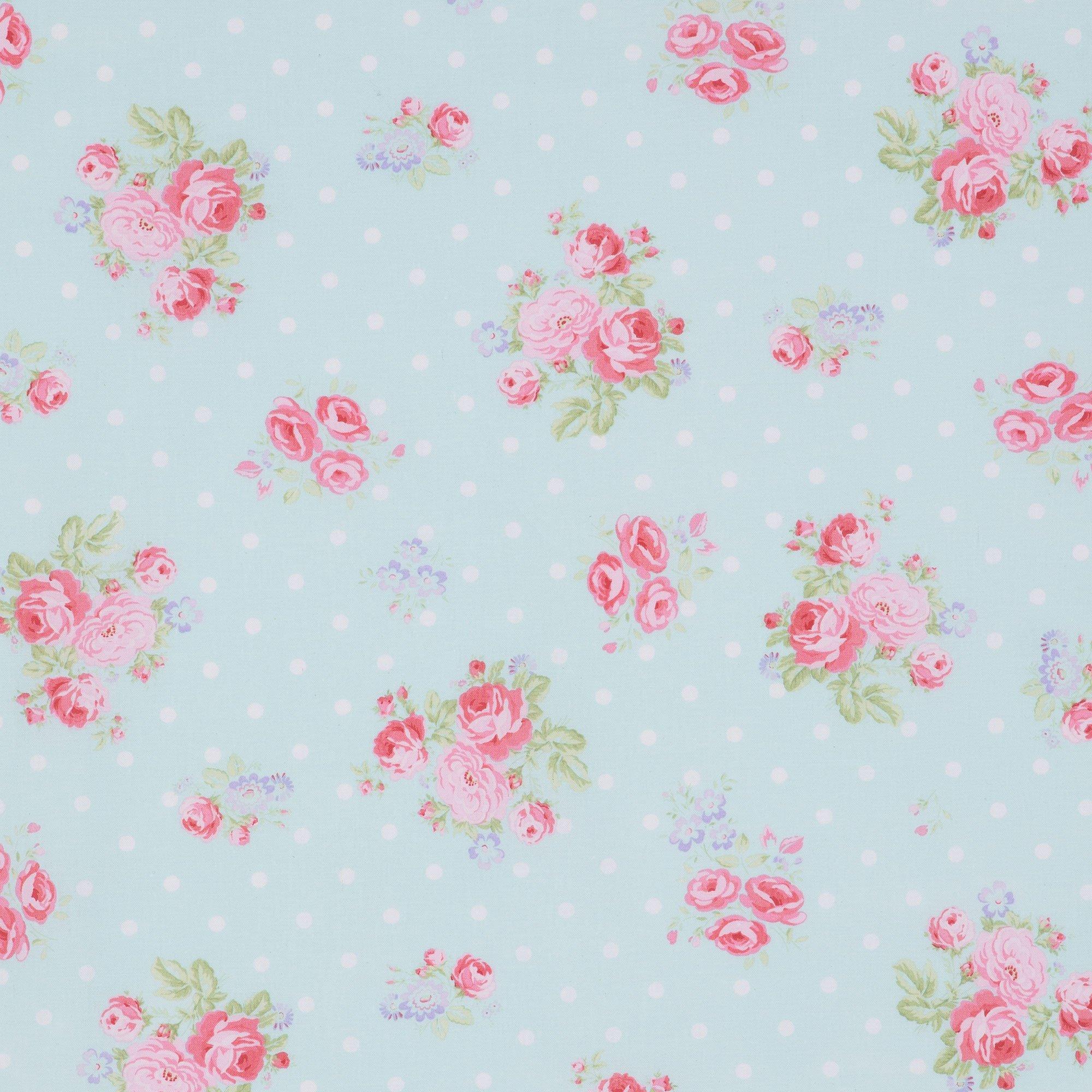 Rose Bouquet &amp; Polka Dot Cotton Calico Fabric