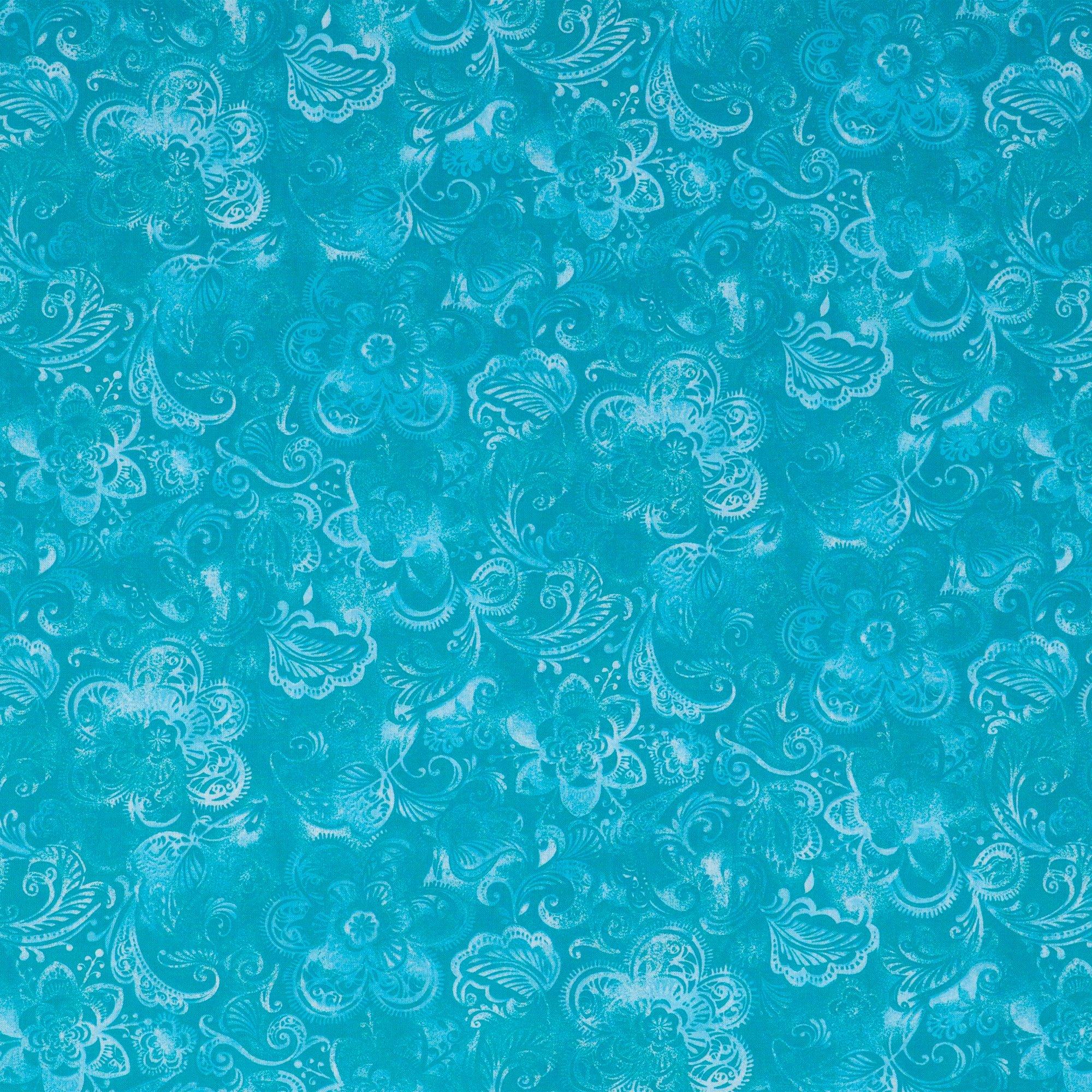 Turquoise Wide Floral Cotton Calico Fabric Hobby Lobby 1209022