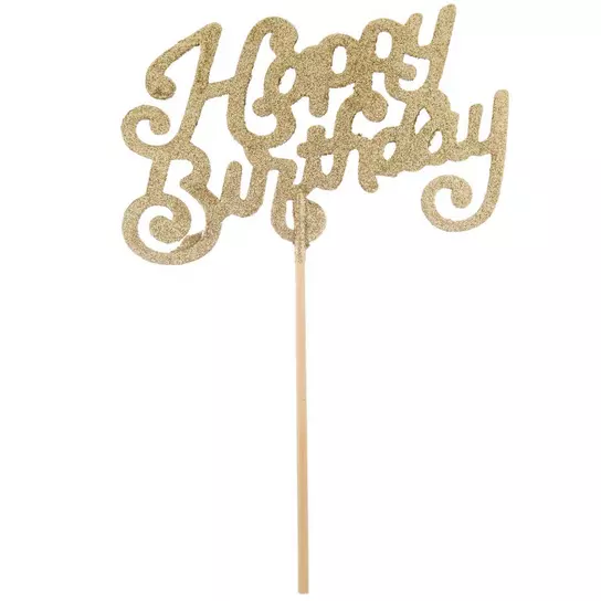 Gold Glitter Happy Birthday Cake Topper, Hobby Lobby