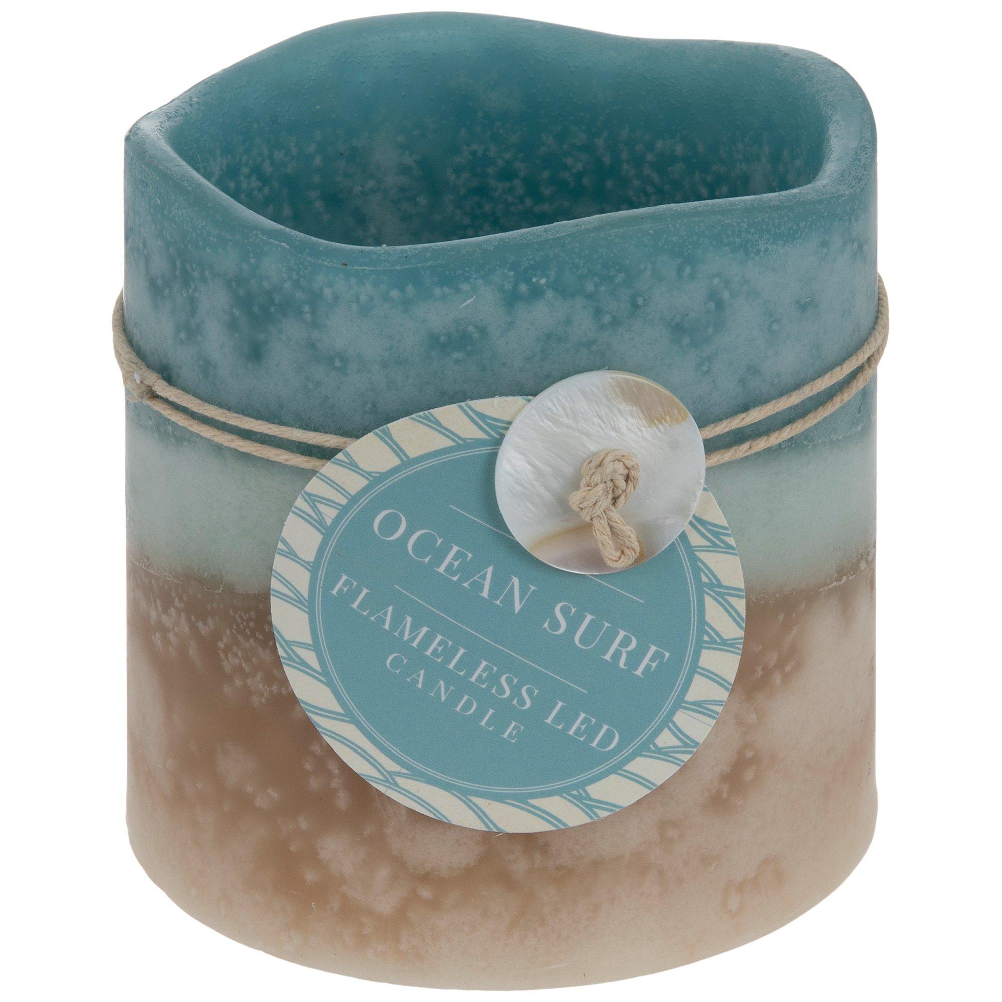 Turquoise & Tan Layered Pillar LED Candle Hobby Lobby 1272467