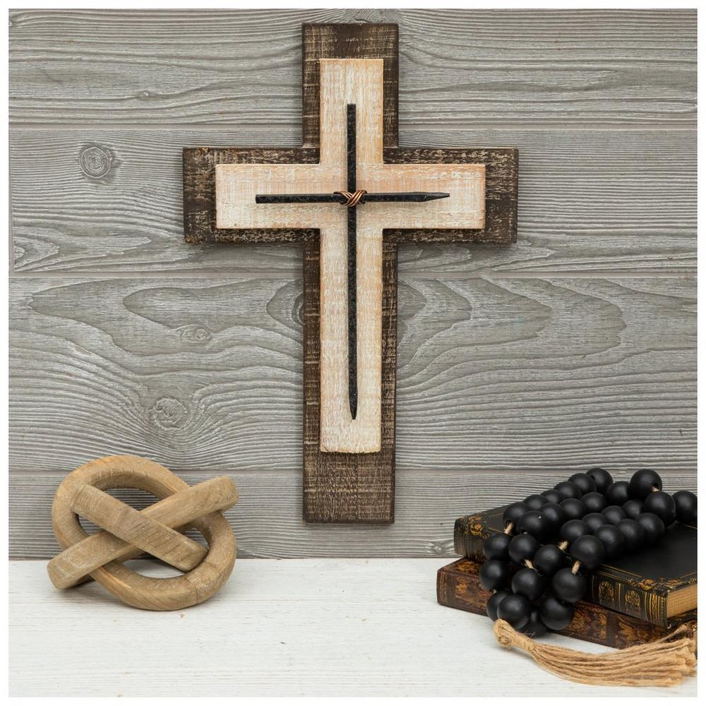 Layered Wood Wall Cross With Nails