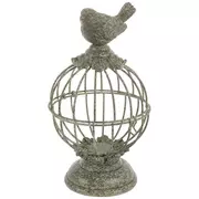 Distressed Gray Round Metal Bird Cage