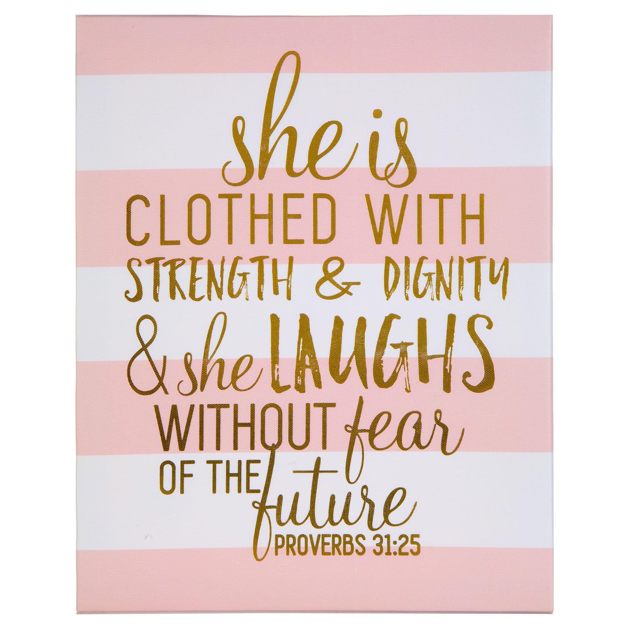 Proverbs 31:25 Striped Canvas Wall Decor