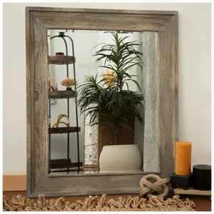 Rustic Beveled Rectangle Wood Wall Mirror
