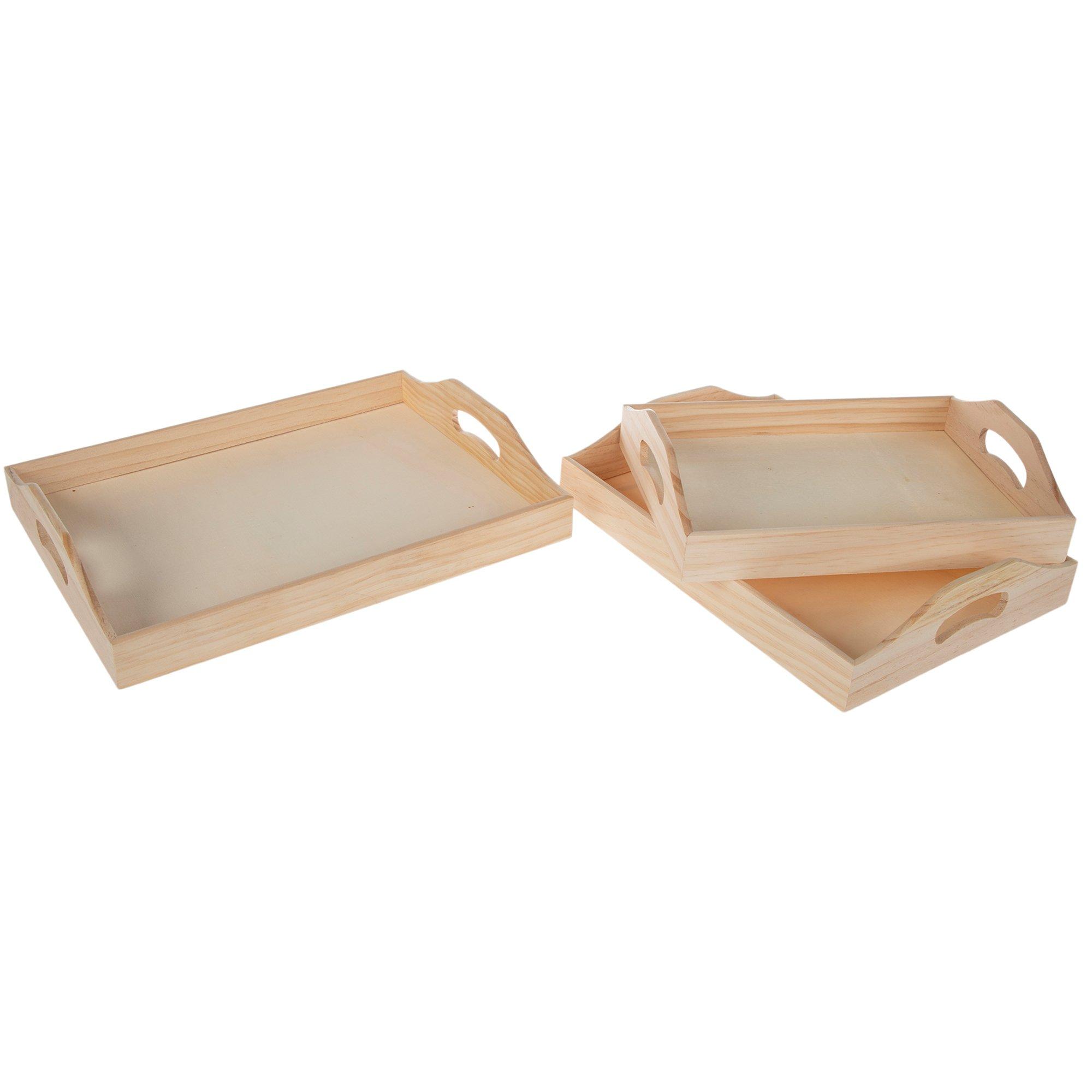 Rectangle Wood Tray Set With Handles, Hobby Lobby