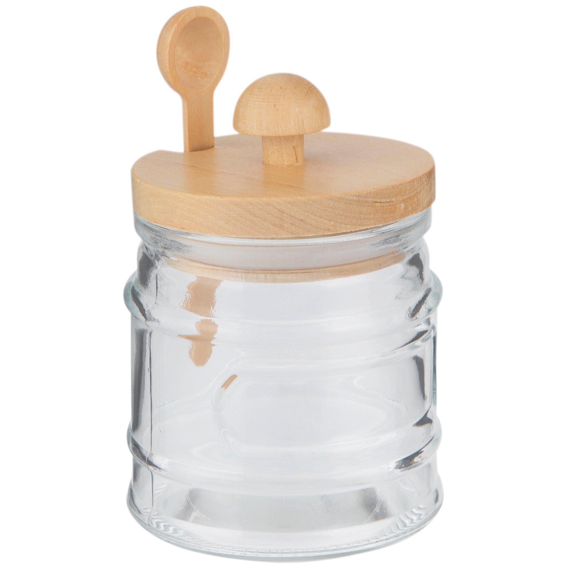 Glass Jar With Wood Lid & Spoon