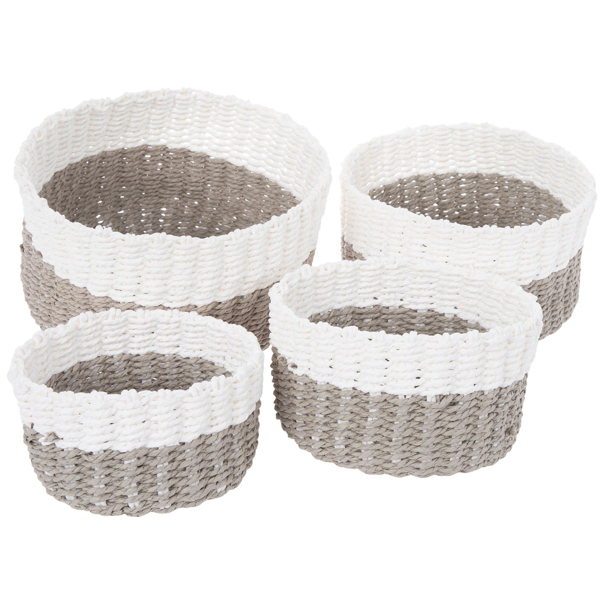 Gray & White Woven Paper Basket Set view 1