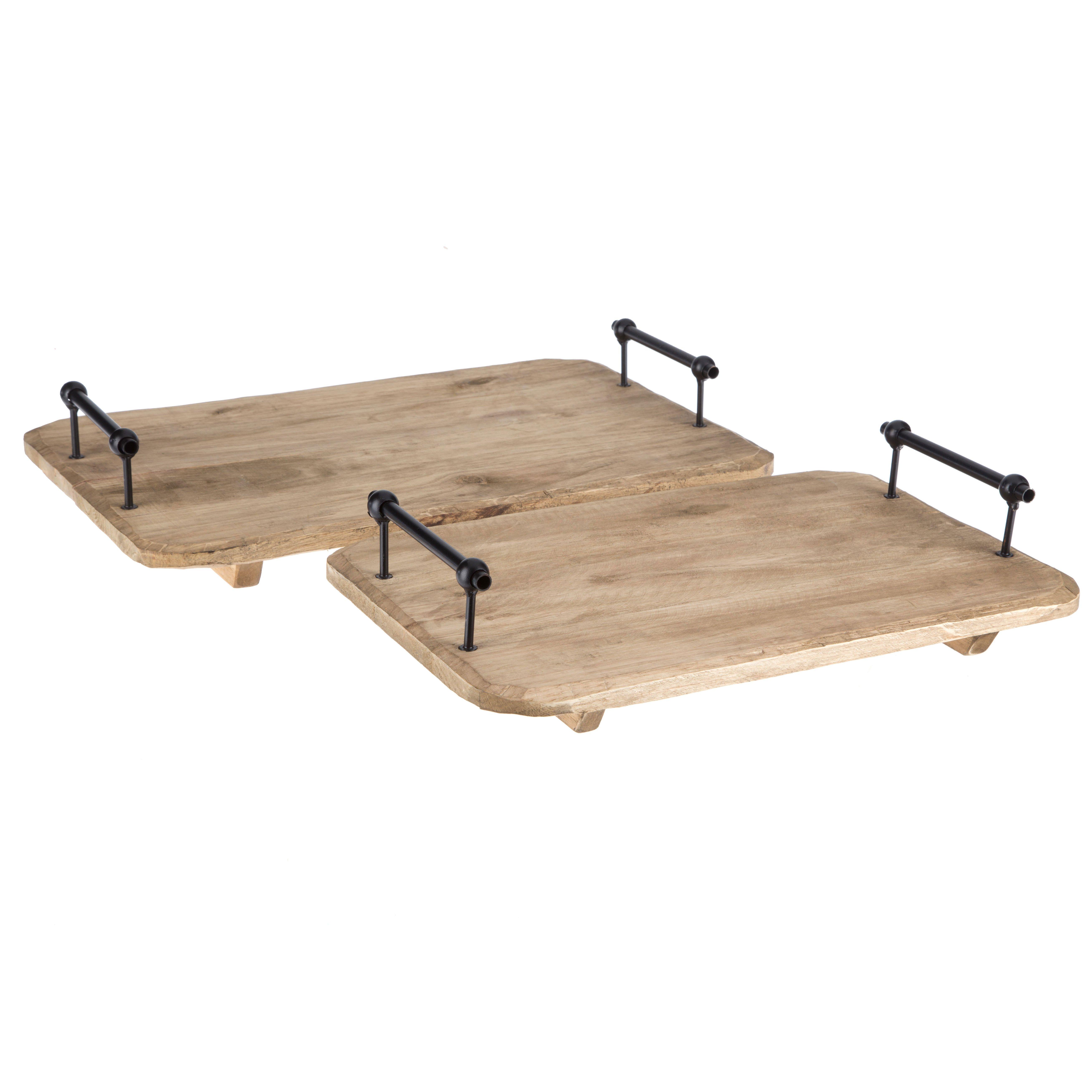 Flat Wood Tray Set with Metal Handles Hobby Lobby 1334408