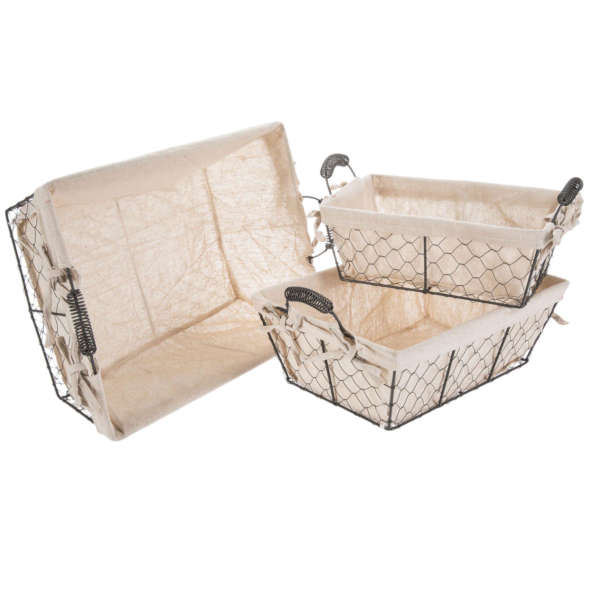 Small Chicken Wire Basket with Linen Liner