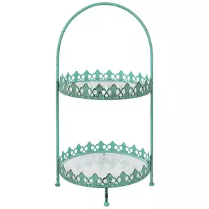 Turquoise Ornate Two-Tiered Metal Stand