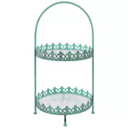 Turquoise Ornate Two-Tiered Metal Stand