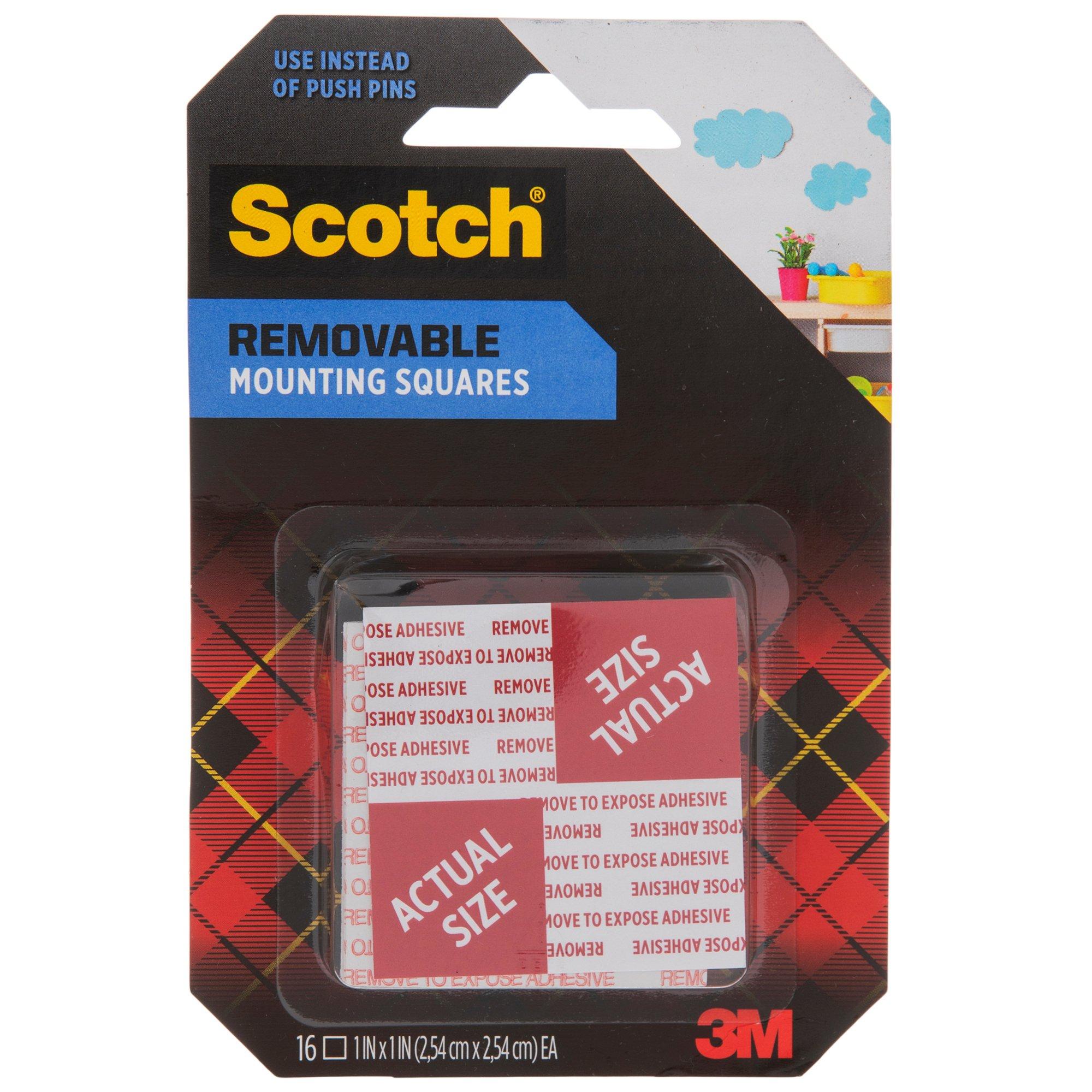  Scotch Removable Mounting Squares, Grey,1 in. x 1 in., Holds up  to 1lb.16-Squares : Office Products