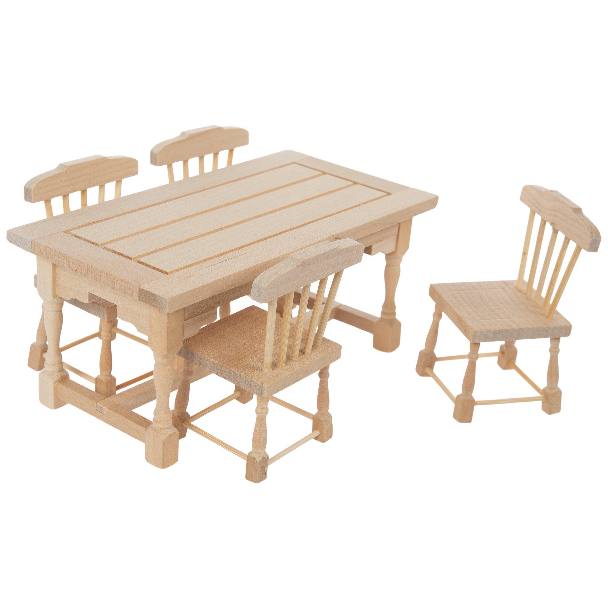 Miniature Unfinished Dining Table & Chairs view 1