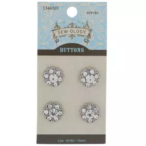 Silver Rhinestone Flower Shank Buttons - 14mm