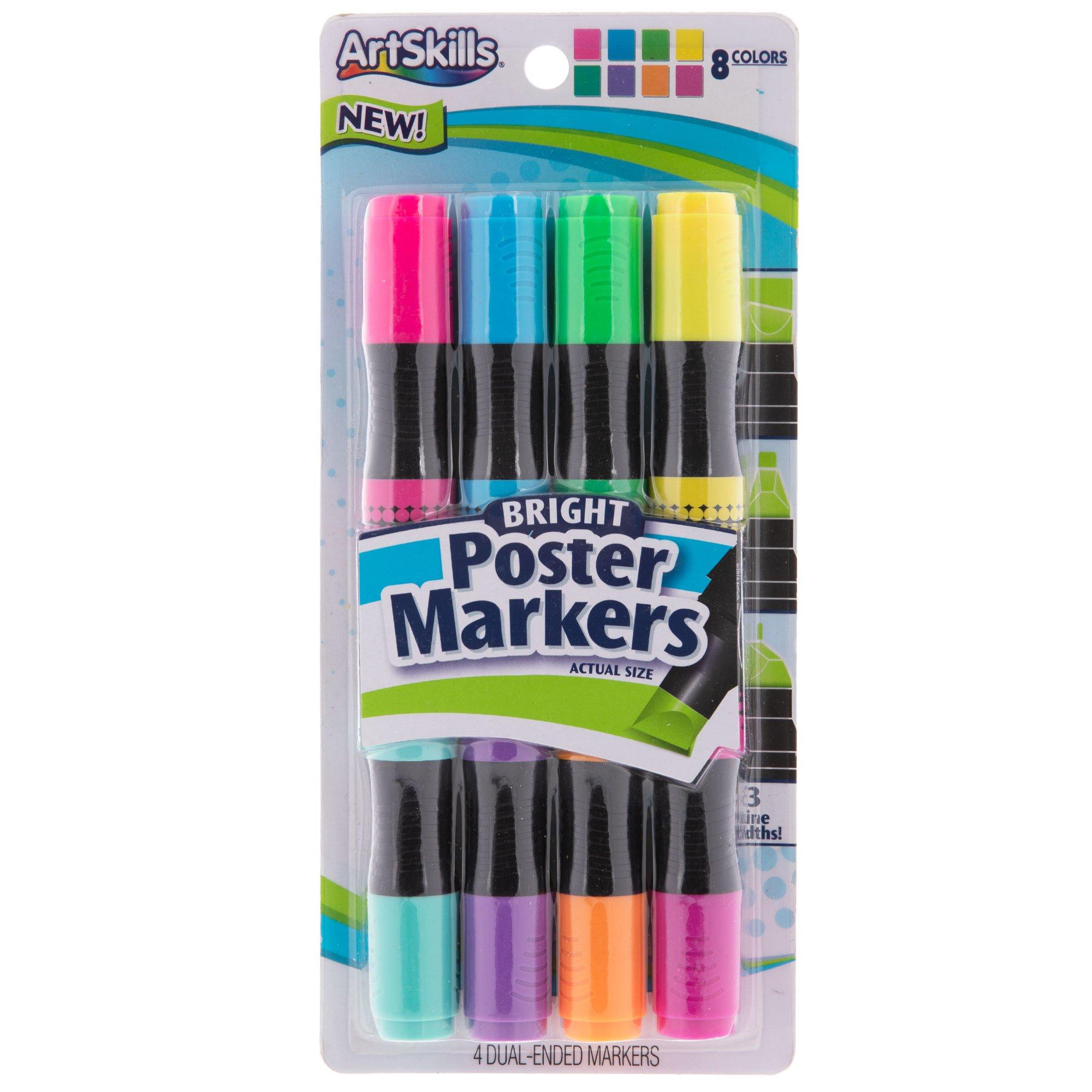 ArtSkills Jumbo Poster Markers for Kids, Neon Chisel Tip Markers,  Dual-Color Washable Markers, 8 Neon Colors, 4ct