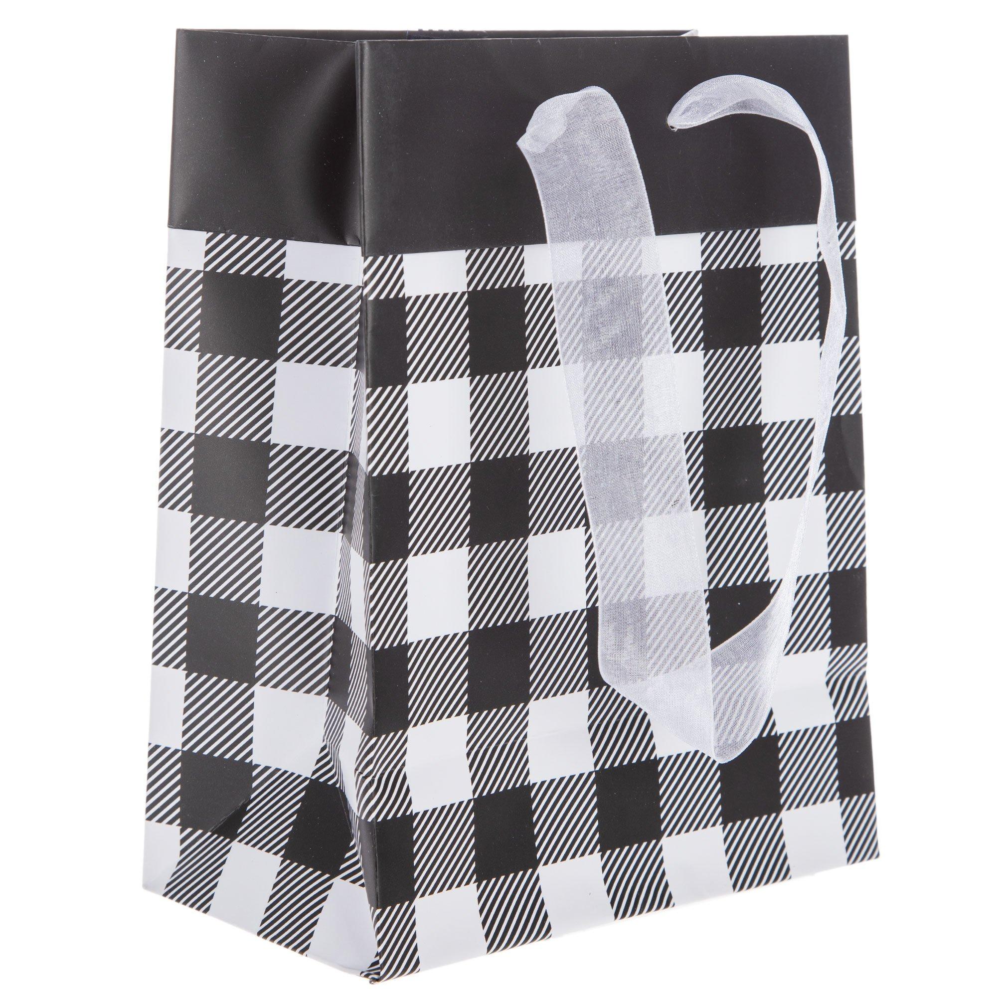 Black and White Buffalo Check Plaid Monogram Tote Bag