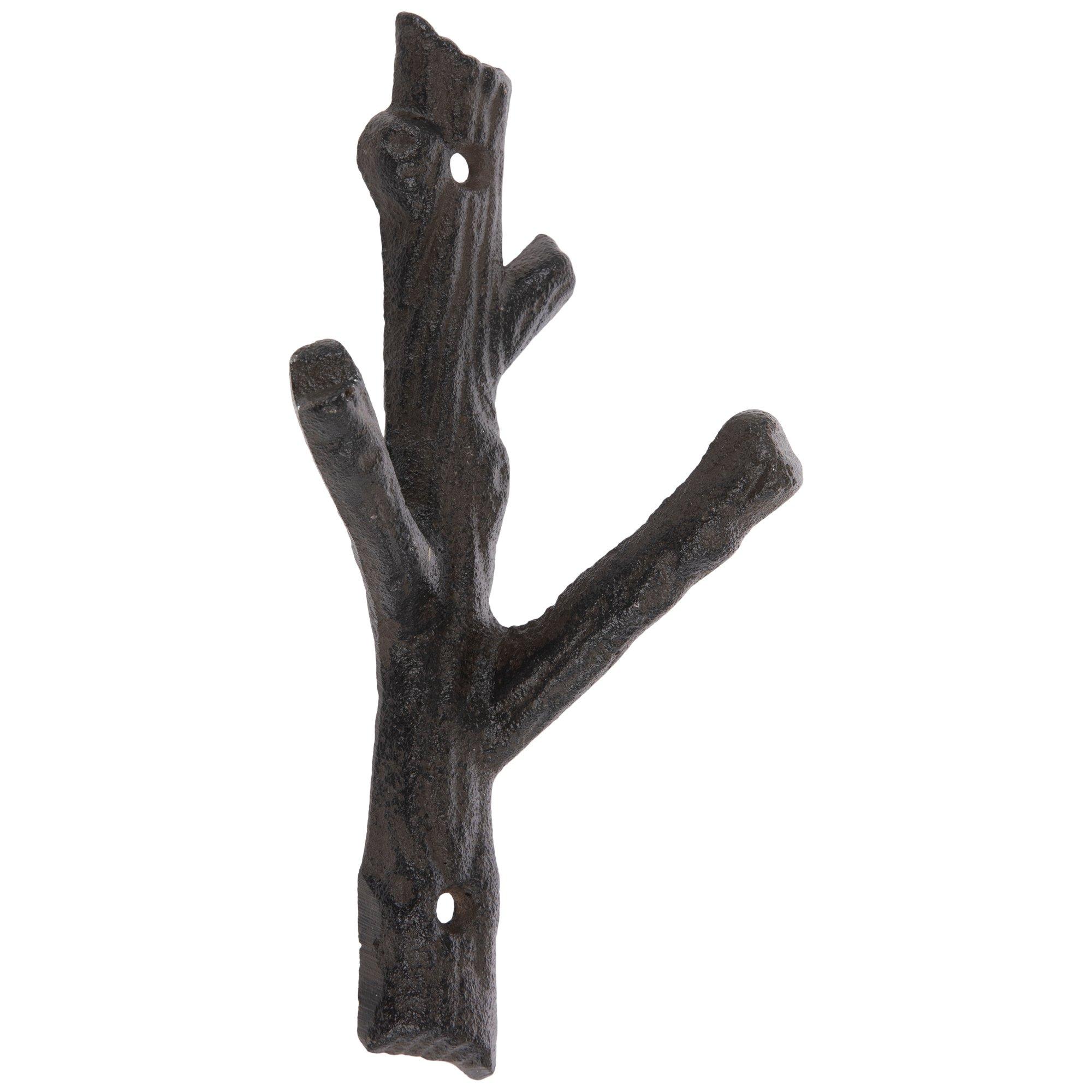 Brown Cast Iron Rustic Tree Branch Wall Hook Set of 6 Small, One