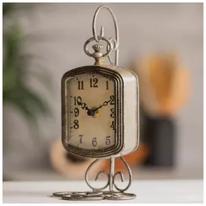 Silver Distressed Metal Clock With Stand