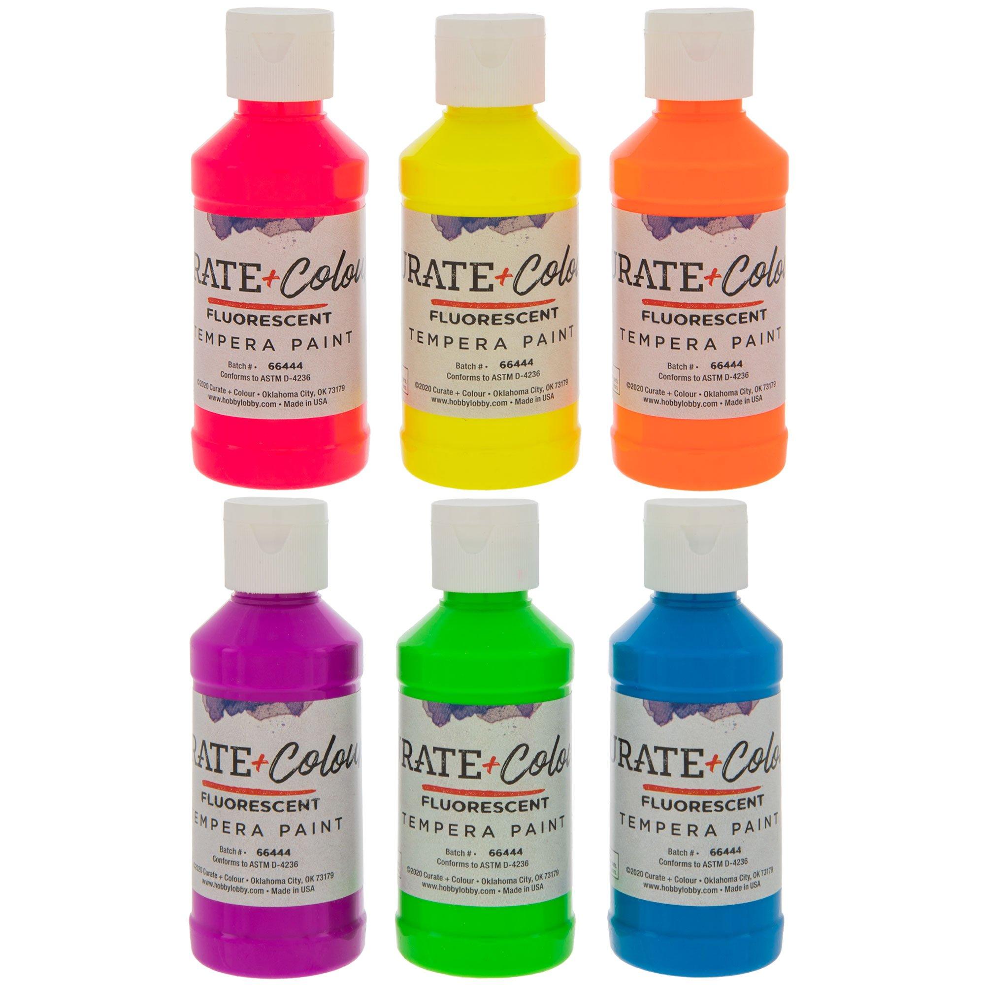 Art-time Washable Fluorescent Tempera Paint Kit, 6 Fluorescent Colors, 8  Oz. Each, Certified Non-toxic 