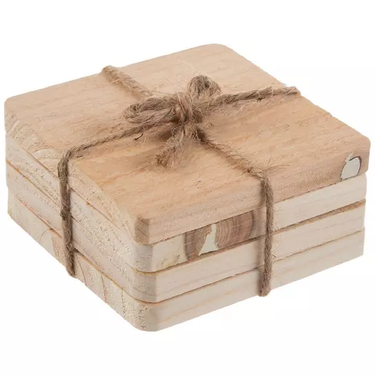 Medallion Wood Square Coasters, 4-Pack