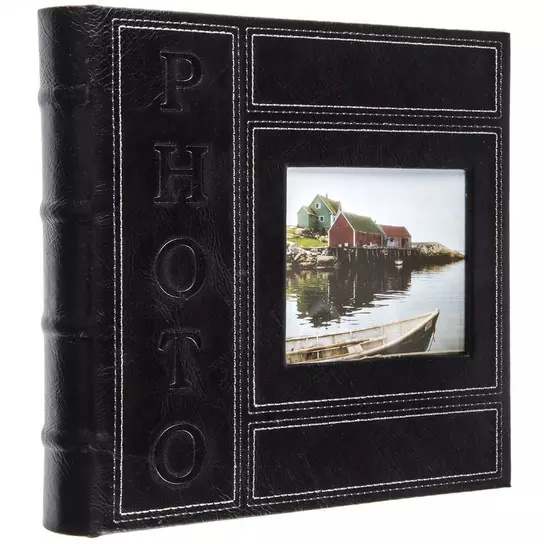 Leather Self-Stick Photo Album Black, 10 x 12