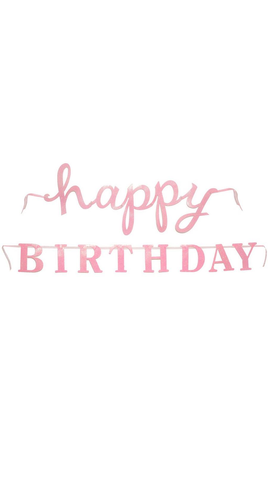 Pink Glitter Happy Birthday Banner